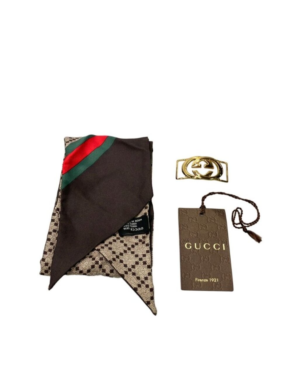 Gucci Ribbon Scarf Silk 100% GG Charm - Picture 7 of 7